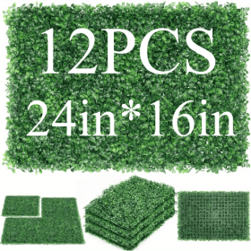 Artificial Boxwood Panel 12pcs Boxwood Hedge Wall Panels Artificial Grass Backdrop Wall 24X16 4cm Green Grass Wall