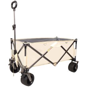 Folding Wagon, Heavy Duty Utility Beach Wagon Cart for Sand with Big Wheels, Adjustable Handle&Drink Holders for Shopping, Camping,Garden and Out