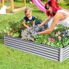 8x4x1.5 ft Galvanized Raised Garden Bed, Outdoor Planter Garden Boxes Large Metal Planter Box for Gardening Vegetables Fruits Flowers, Silver (Color: as Pic)