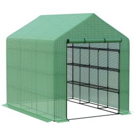 Walk-in Greenhouse for Outdoors with Roll-up Zipper Door, 18 Shelves, PE Cover, Small & Portable Build, Heavy Duty Humidity Seal (Color: as Pic)