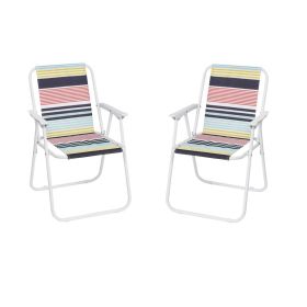 Folding Beach Chair, Lightweight Beach Chair with High Back, Portable Foldable Camping Chair Lawn Chair with Hard Armrest, Colorful Stripes (Quantity: 2pcs)
